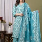 Women Embroidered Regular Thread Work Pure Work Pure Cotton with Trousers & With Dupatta